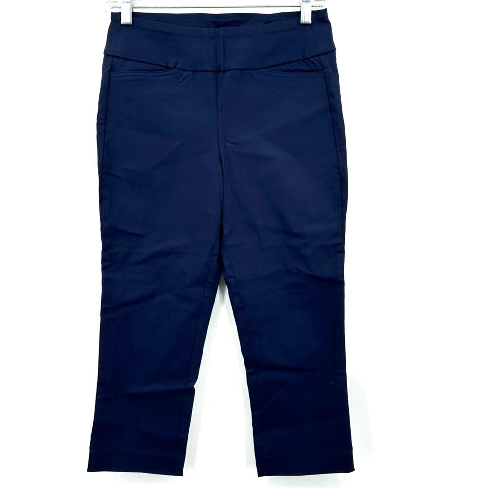 Belle by Kim Gravel Navy Blue Pull On Capri Pants Cotton Twill Womens Size 4